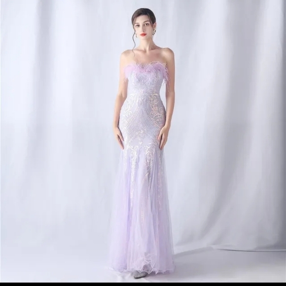 Purple, Geometric Print, Ostrich, Contrast Sequined Mermaid Maxi G… - Picture 3 of 15